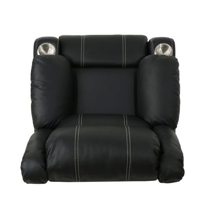 Black PU Leather Upholstery Recliner Chair with Steel Cup Holders , Effortless Reclining, Luxurious Comfort