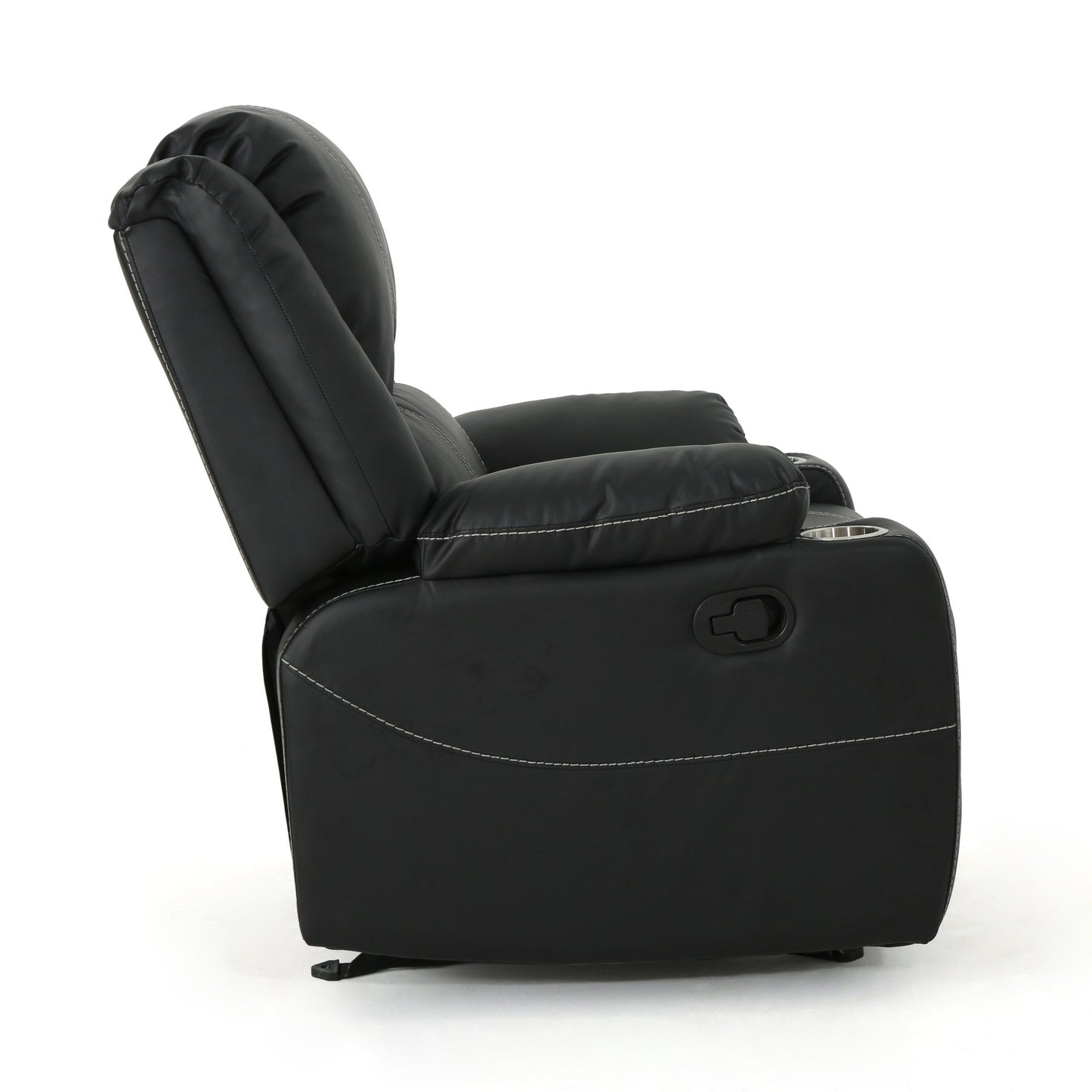 Black PU Leather Upholstery Recliner Chair with Steel Cup Holders , Effortless Reclining, Luxurious Comfort