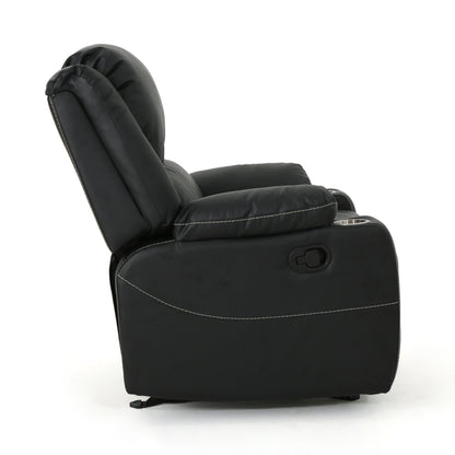 Black PU Leather Upholstery Recliner Chair with Steel Cup Holders , Effortless Reclining, Luxurious Comfort