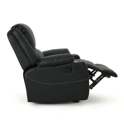 Black PU Leather Upholstery Recliner Chair with Steel Cup Holders , Effortless Reclining, Luxurious Comfort