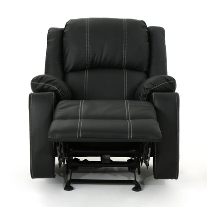 Black PU Leather Upholstery Recliner Chair with Steel Cup Holders , Effortless Reclining, Luxurious Comfort