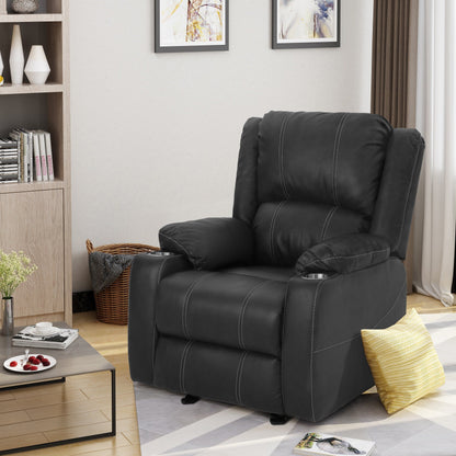Black PU Leather Upholstery Recliner Chair with Steel Cup Holders , Effortless Reclining, Luxurious Comfort