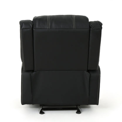 Black PU Leather Upholstery Recliner Chair with Steel Cup Holders , Effortless Reclining, Luxurious Comfort
