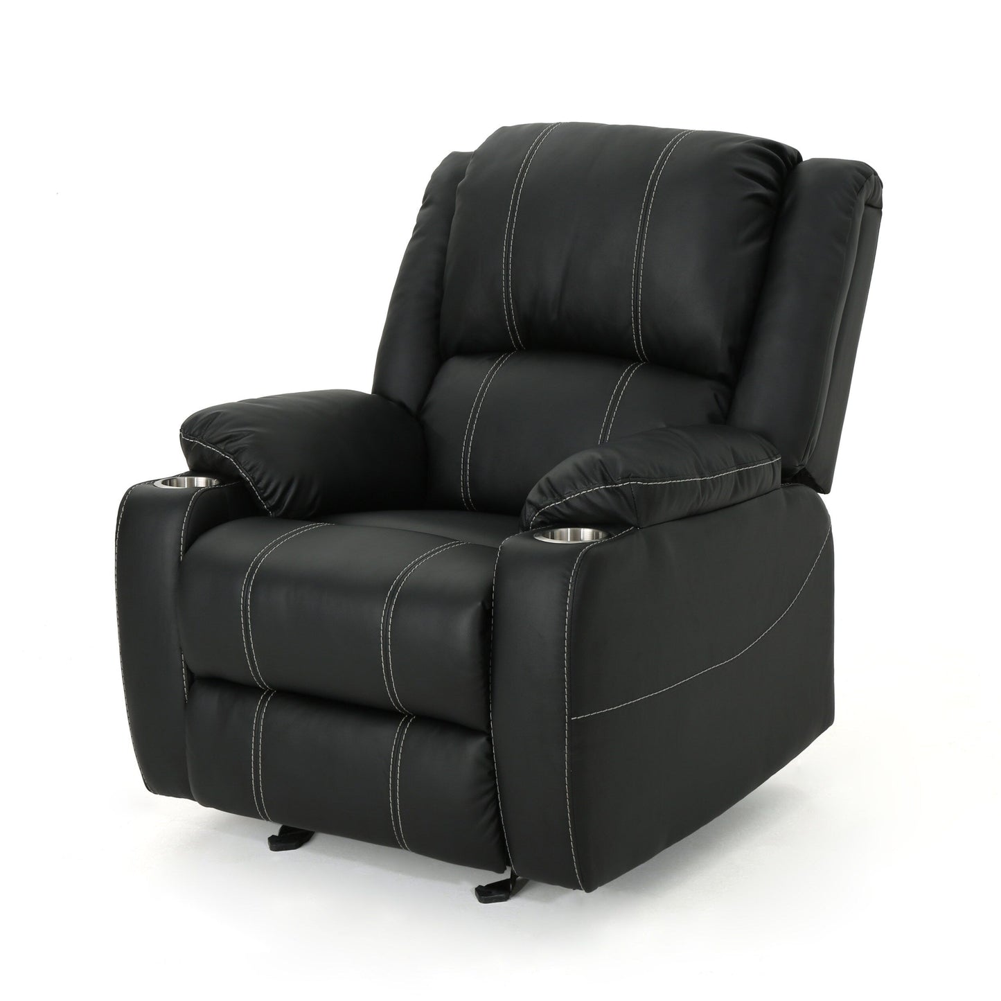 Black PU Leather Upholstery Recliner Chair with Steel Cup Holders , Effortless Reclining, Luxurious Comfort
