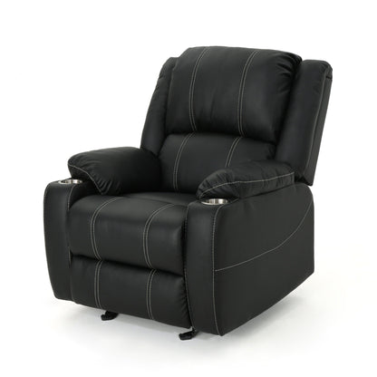Black PU Leather Upholstery Recliner Chair with Steel Cup Holders , Effortless Reclining, Luxurious Comfort