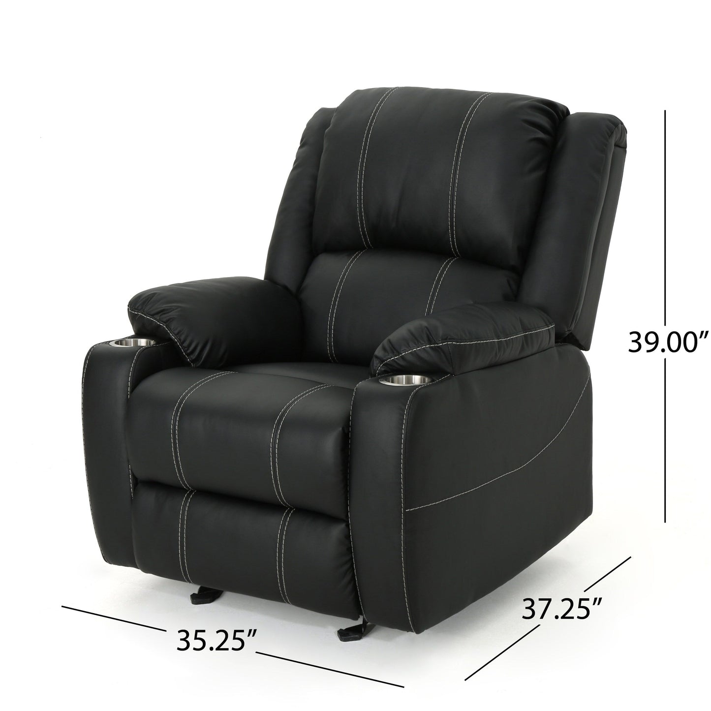 Black PU Leather Upholstery Recliner Chair with Steel Cup Holders , Effortless Reclining, Luxurious Comfort