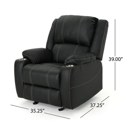 Black PU Leather Upholstery Recliner Chair with Steel Cup Holders , Effortless Reclining, Luxurious Comfort