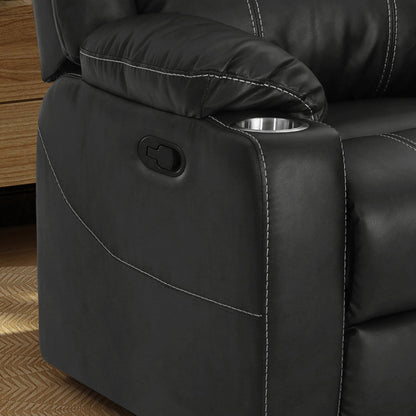 Black PU Leather Upholstery Recliner Chair with Steel Cup Holders , Effortless Reclining, Luxurious Comfort