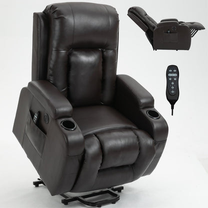 Black Power Lift Recliner Chair with 8-Point Massage, Lumbar Heating, USB Charging, Cup Holders, and Heavy Duty Mechanism