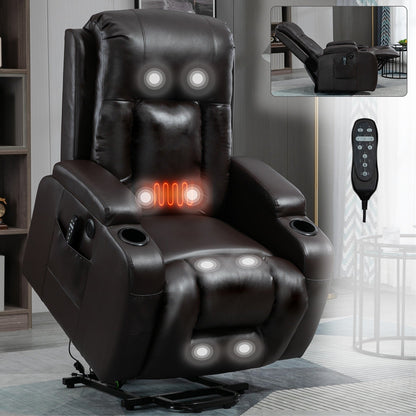 Black Power Lift Recliner with 8-Point Massage, Heated Lumbar, USB Ports, Cup Holders, and Durable Mechanism