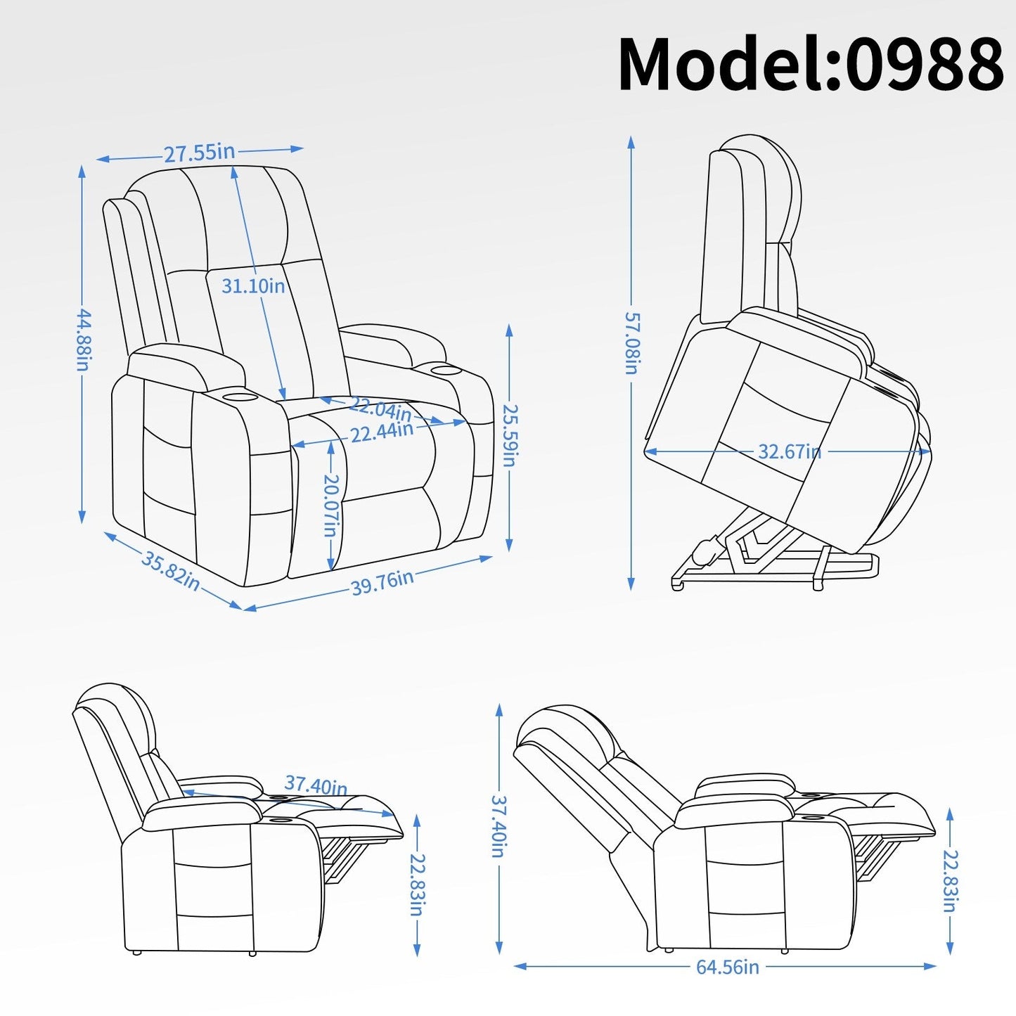 Black Power Lift Recliner with Massage, Heat & Heavy Duty Frame