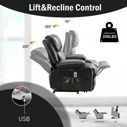 Black Power Lift Recliner with Massage, Heat & PU Leather