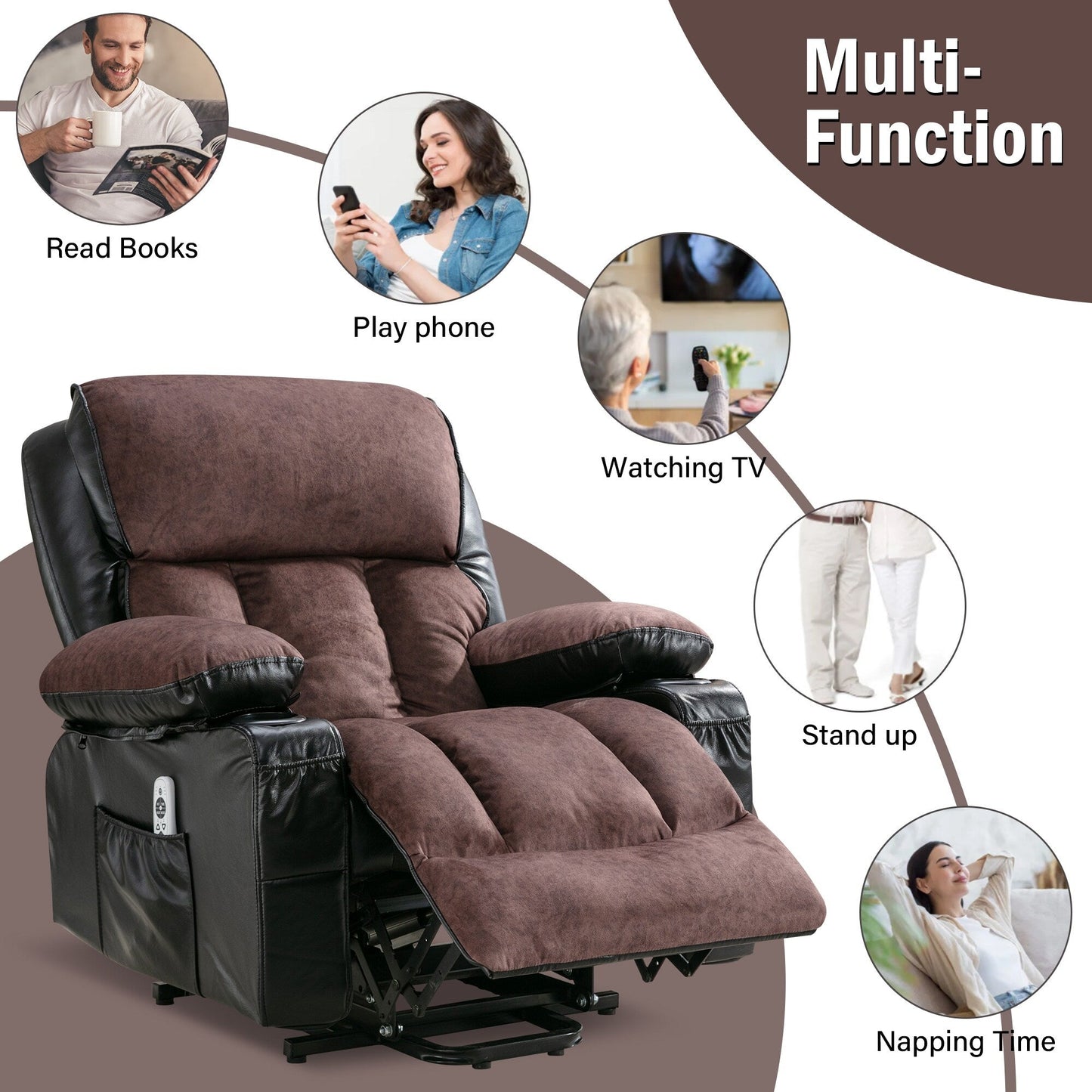Black Power Lift Recliner with Massage, Heat & PU Leather