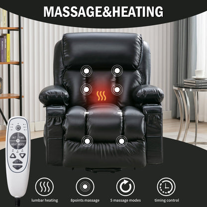 Black Power Lift Recliner with Massage, Heat & PU Leather