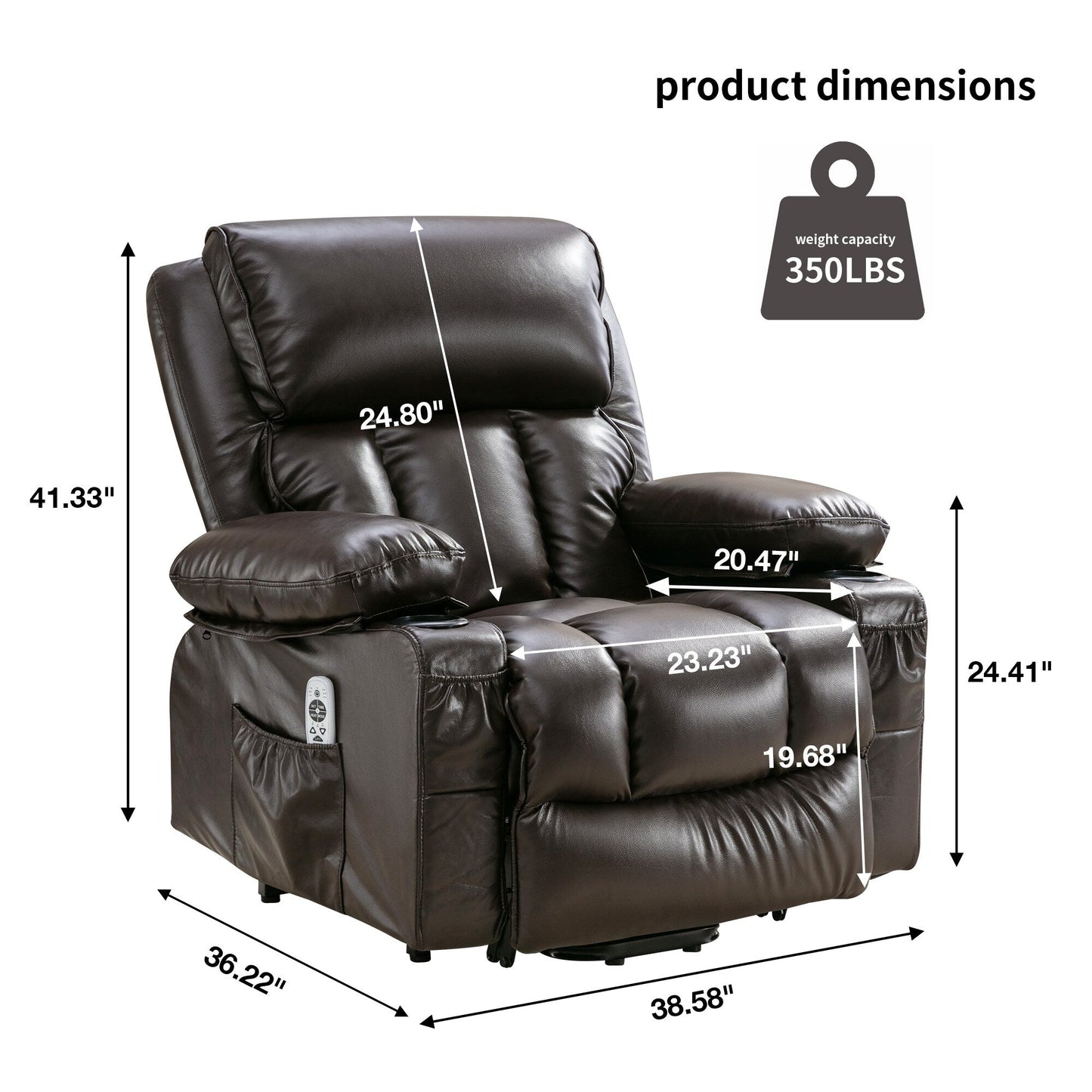 Black Power Lift Recliner with Massage, Heat & PU Leather