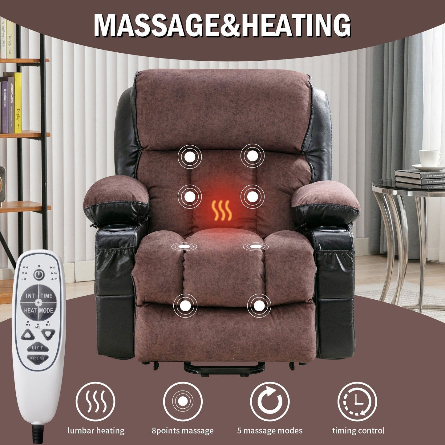 Black Power Lift Recliner with Massage, Heat & PU Leather
