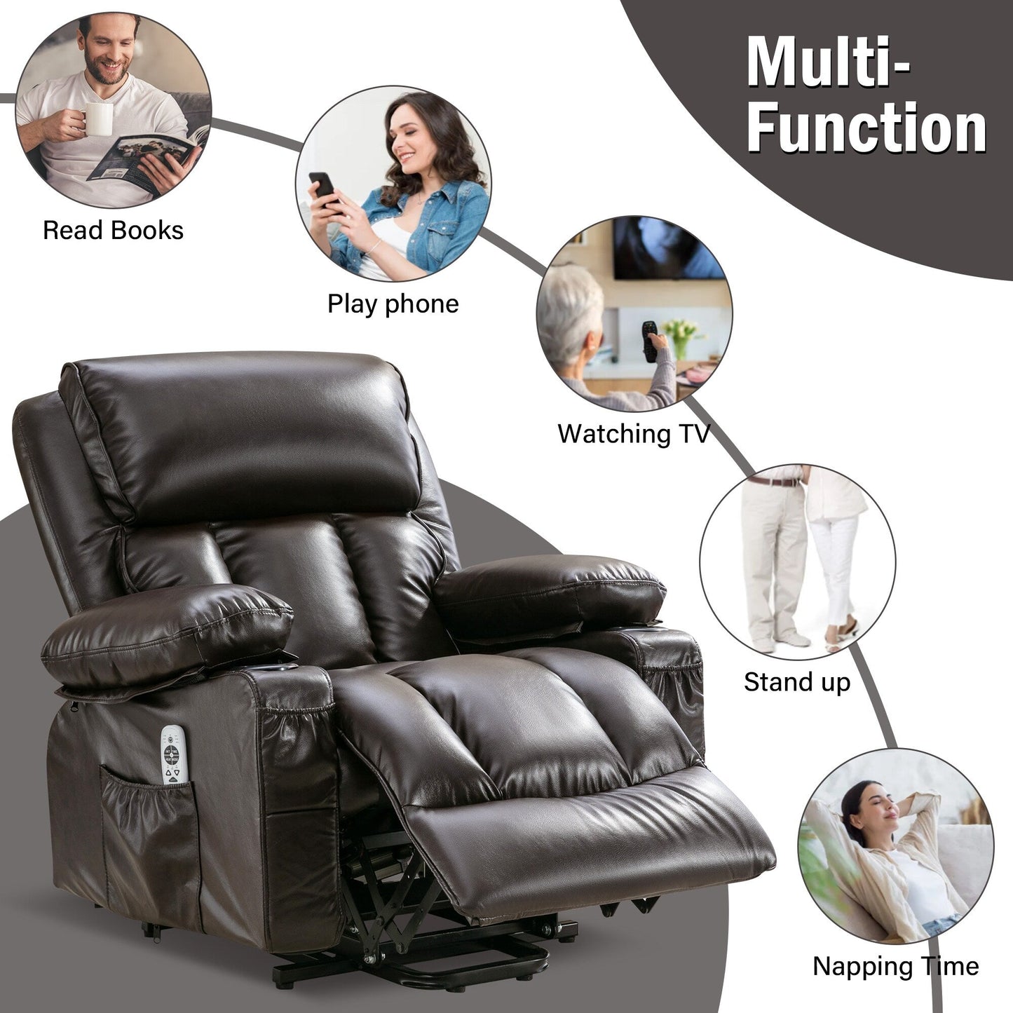 Black Power Lift Recliner with Massage, Heat & PU Leather