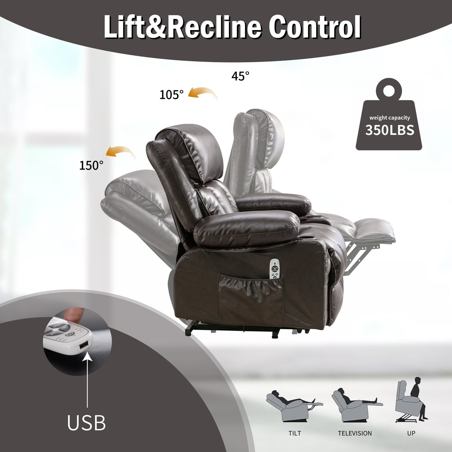 Black Power Lift Recliner with Massage, Heat & PU Leather