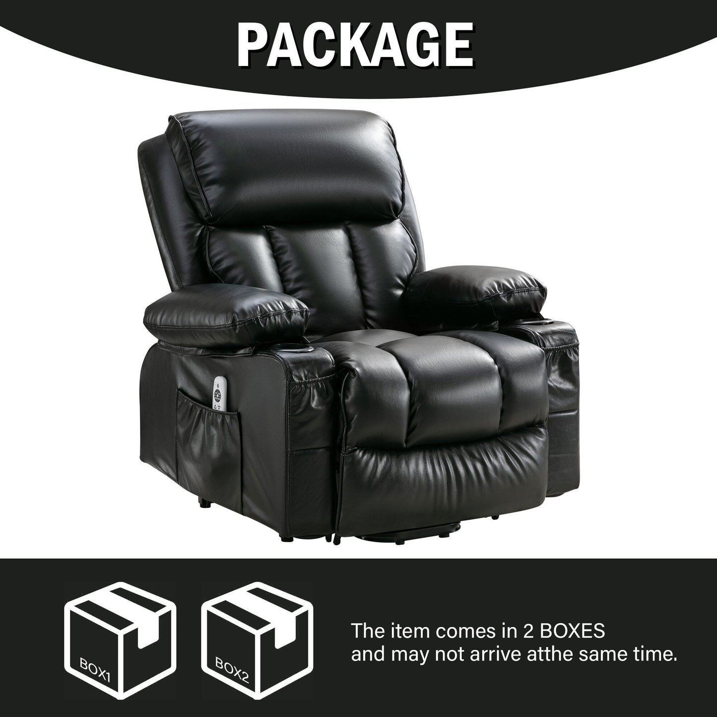 Black Power Lift Recliner with Massage, Heat & PU Leather