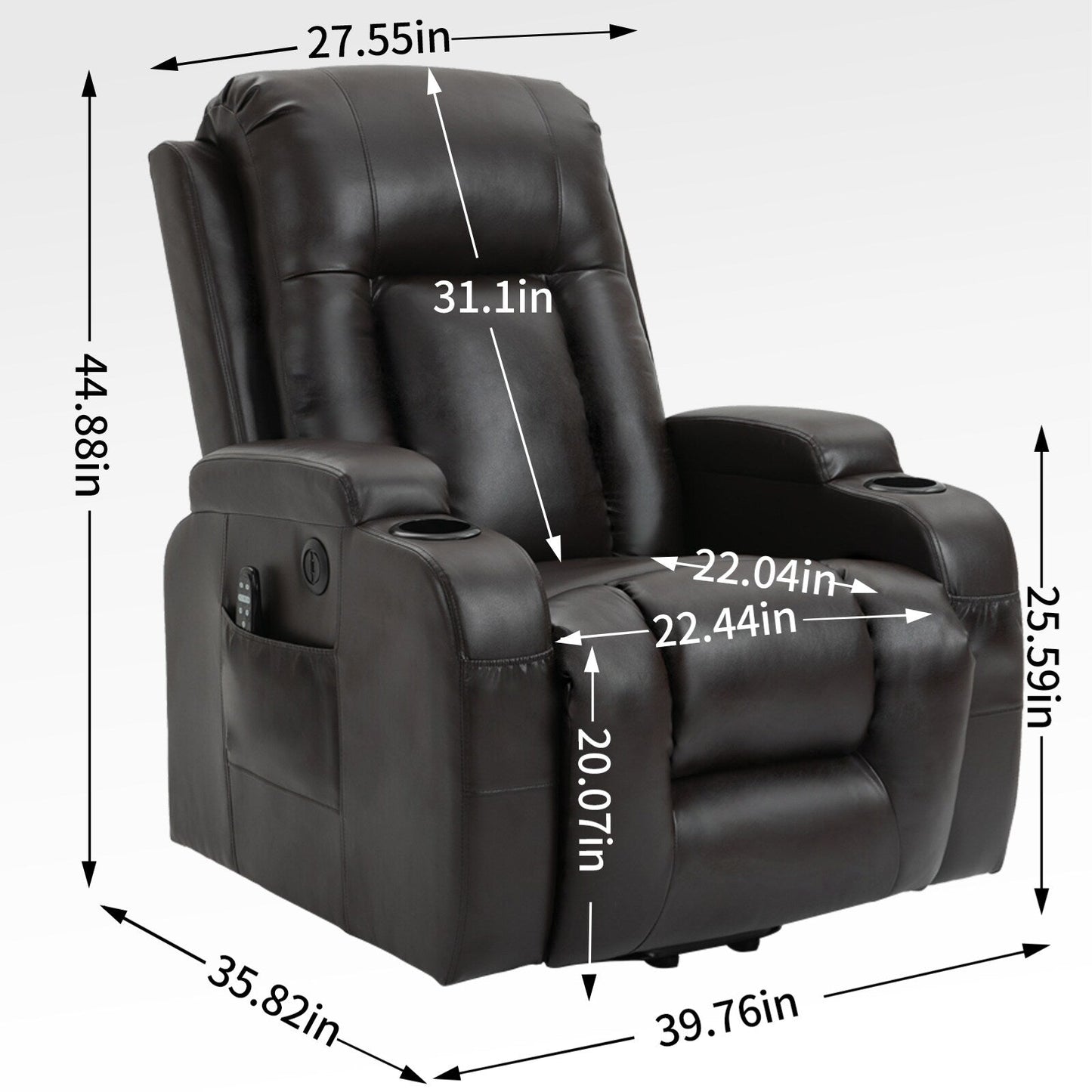 Black Power Lift Recliner with Massage, Lumbar Heat, USB, and Cup Holders