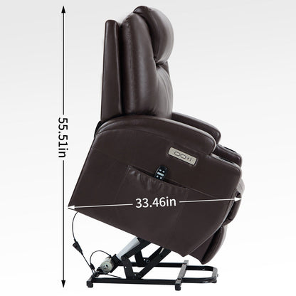 Black Power Lift Recliner with Okin Motor, 8-Point Vibration Massage, Lumbar Heating, Dual Cup Holders, and USB Ports