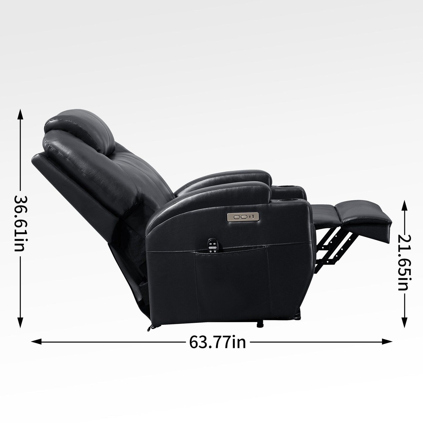 Black Power Lift Recliner with Okin Motor, 8-Point Vibration Massage, Lumbar Heating, Dual Cup Holders, and USB Ports