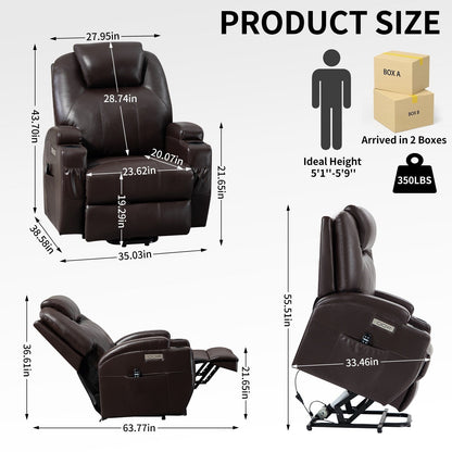Black Power Lift Recliner with Okin Motor, 8-Point Vibration Massage, Lumbar Heating, Dual Cup Holders, and USB Ports