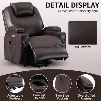 Black Power Lift Recliner with Okin Motor, 8-Point Vibration Massage, Lumbar Heating, Dual Cup Holders, and USB Ports