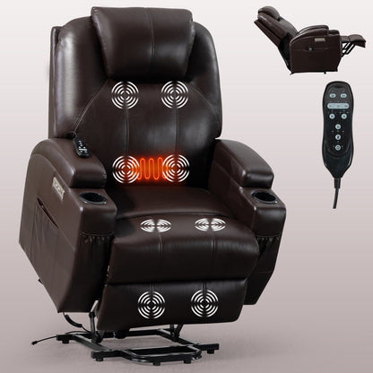 Black Power Lift Recliner with Okin Motor, 8-Point Vibration Massage, Lumbar Heating, Dual Cup Holders, and USB Ports
