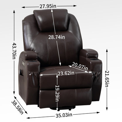 Black Power Lift Recliner with Okin Motor, 8-Point Vibration Massage, Lumbar Heating, Dual Cup Holders, and USB Ports