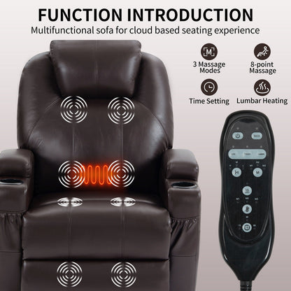 Black Power Lift Recliner with Okin Motor, 8-Point Vibration Massage, Lumbar Heating, Dual Cup Holders, and USB Ports