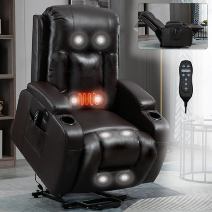 Black Power Lift Recliner with Vibration Massage, Lumbar Heat, USB Port, and Cup Holders for Seniors