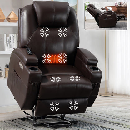 Black Power Lift Recliner with Vibration Massage, Lumbar Heat, and Cup Holders