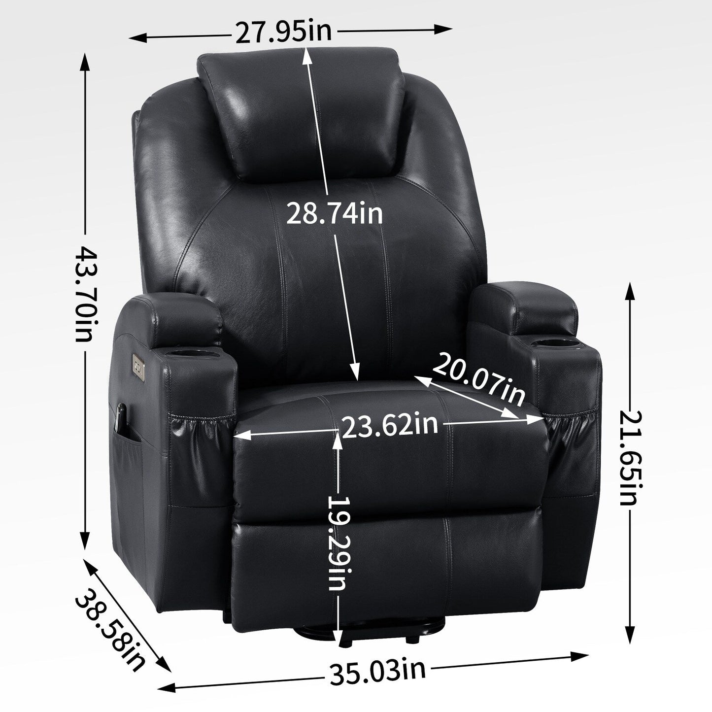 Black Power Lift Recliner with Vibration Massage, Lumbar Heat, and Cup Holders
