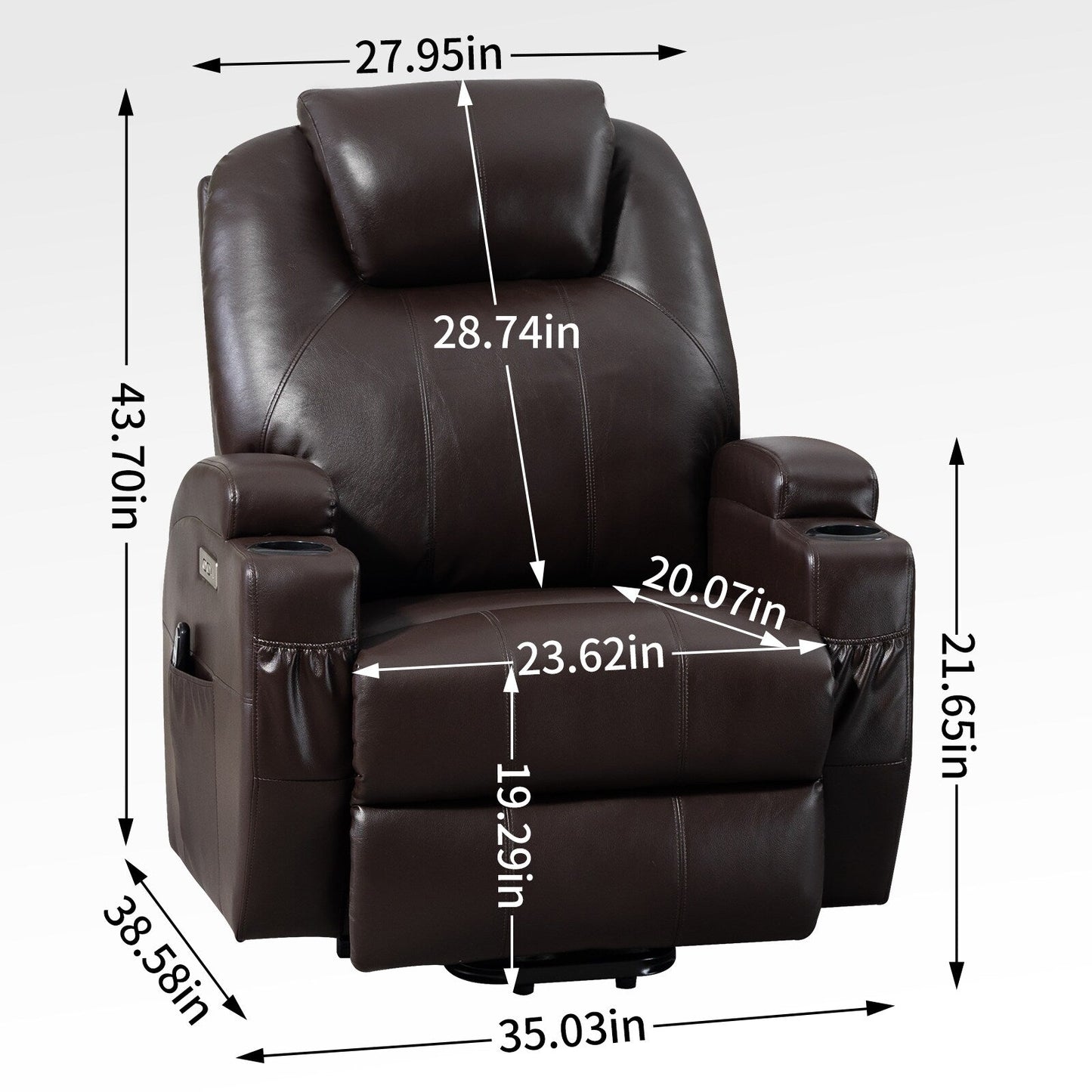 Black Power Lift Recliner with Vibration Massage, Lumbar Heat, and Cup Holders