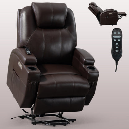 Black Power Lift Recliner with Vibration Massage, Lumbar Heat, and Cup Holders