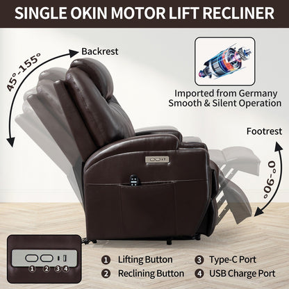 Black Power Lift Recliner with Vibration Massage, Lumbar Heat, and Cup Holders