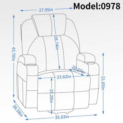Black Power Lift Recliner with Vibration Massage, Lumbar Heat, and Cup Holders