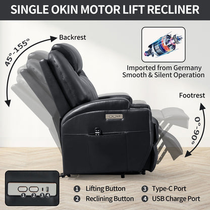 Black Power Lift Recliner with Vibration Massage, Lumbar Heat, and Cup Holders