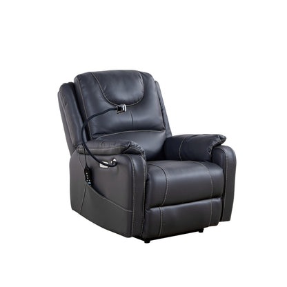 Black Power Recliner Chair, with Massage, Heating, USB Ports, Phone Holder, and Side Pockets, Adjustable Recline up to 139°