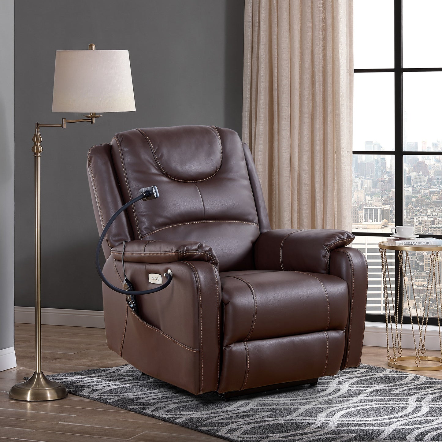Black Power Recliner with Massage, Heat & USB Ports