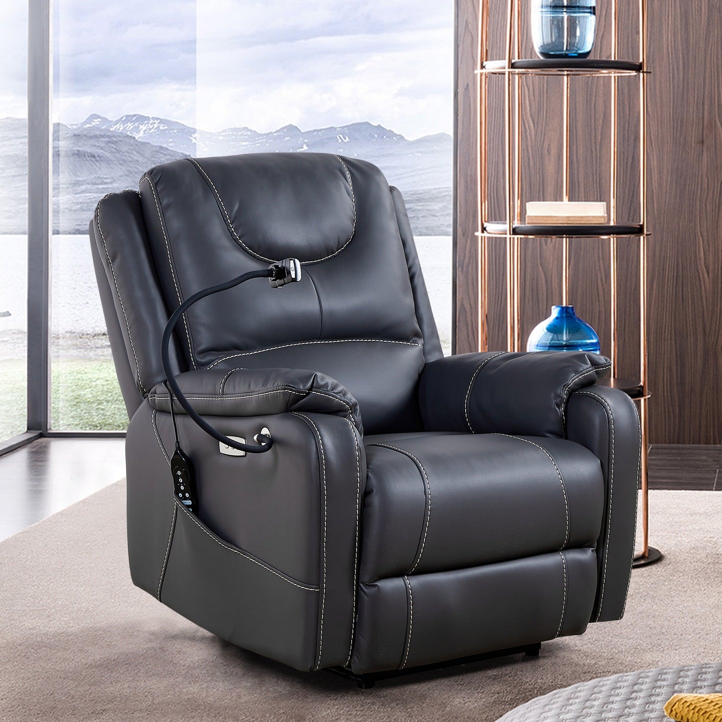 Black Power Recliner with Massage, Heat & USB Ports