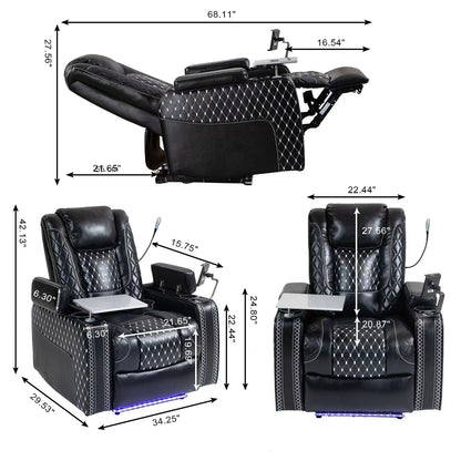 Black Power Zero Gravity Recliner with Storage Armrest, Cup Holder, Laptop Table, Phone Holder, Reading Light, USB Port