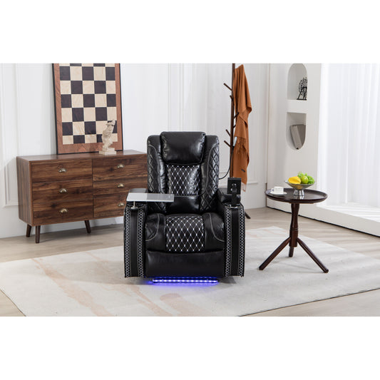 Black Power Zero Gravity Recliner with Storage Armrest, Cup Holder, Laptop Table, Phone Holder, Reading Light, USB Port