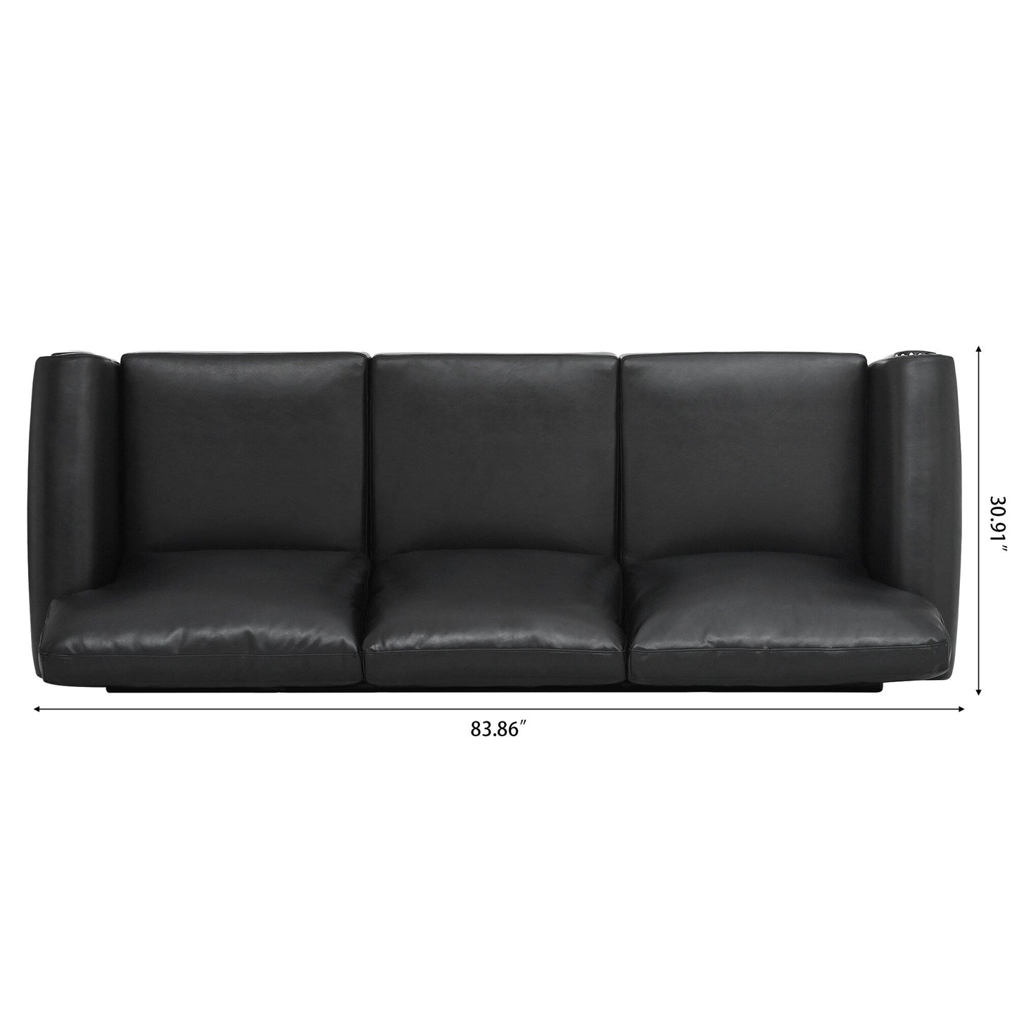 Black Pu 83.86 Upholstered 3-seater Sofa with Nailheads and Birch Feet for Living Room