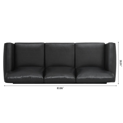 Black Pu 83.86 Upholstered 3-seater Sofa with Nailheads and Birch Feet for Living Room