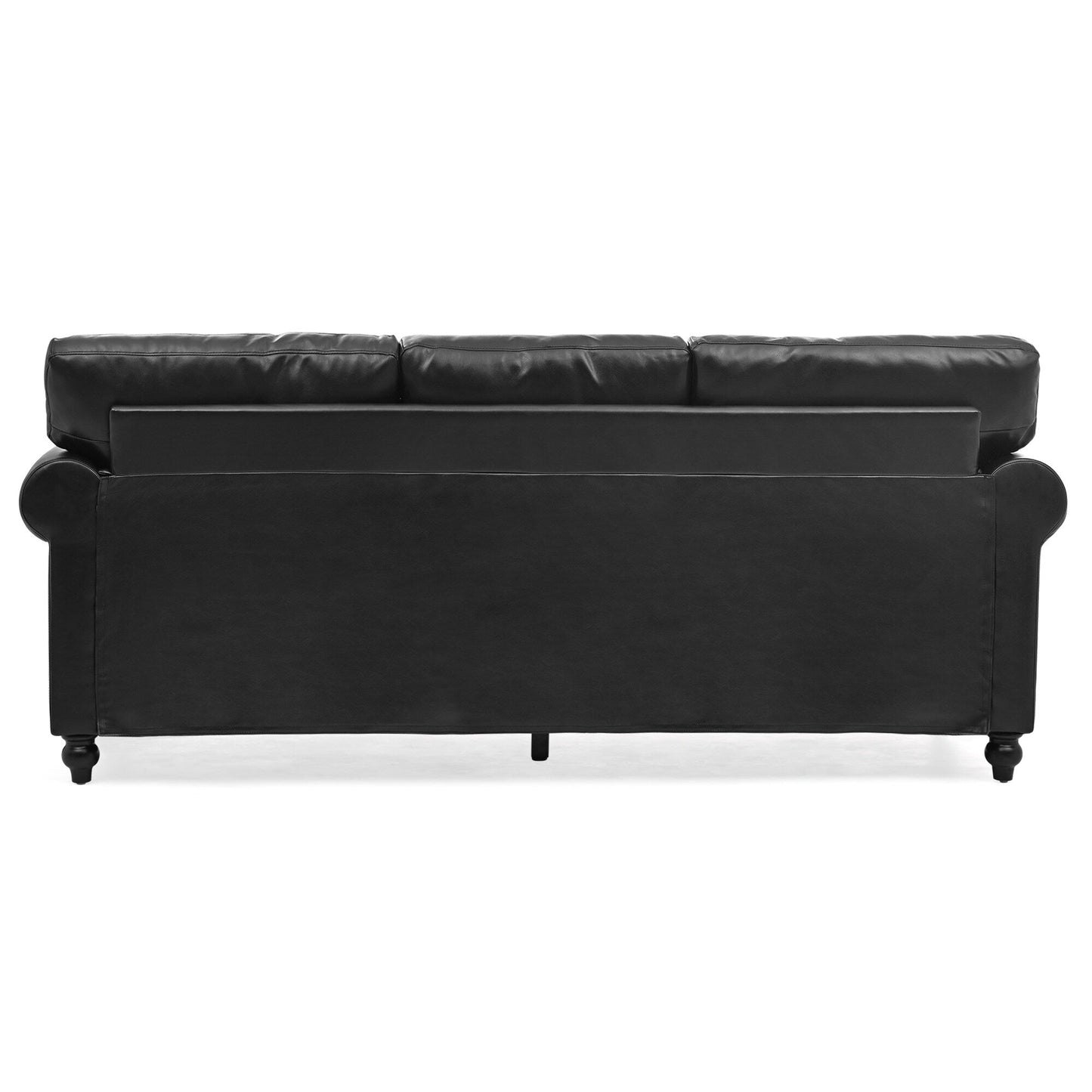 Black Pu 83.86 Upholstered 3-seater Sofa with Nailheads and Birch Feet for Living Room