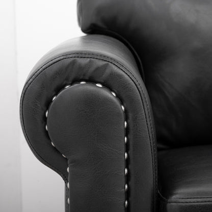 Black Pu 83.86 Upholstered 3-seater Sofa with Nailheads and Birch Feet for Living Room