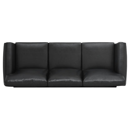 Black Pu 83.86 Upholstered 3-seater Sofa with Nailheads and Birch Feet for Living Room