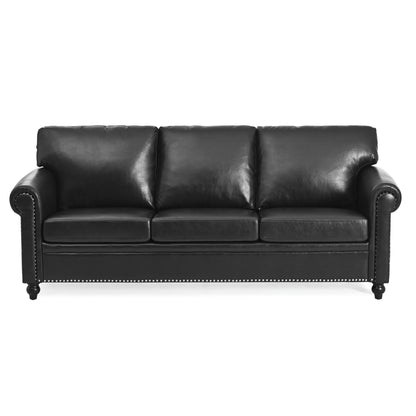 Black Pu Upholstered 3-seater Sofa with Nailheads